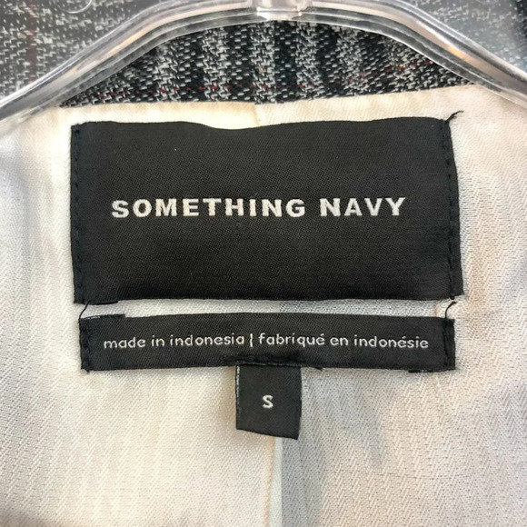 Something Navy Plaid Button Front Long Gray Collared Trench Coat S FLAWED - Picture 5 of 11